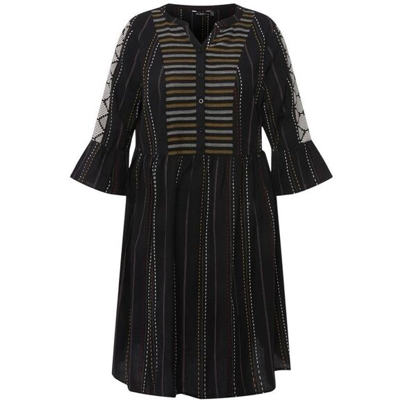 Ulla Popken Graphic Jacquard Stripe Cotton Dress size 12/14 boho embroidered - Picture 5 of 10